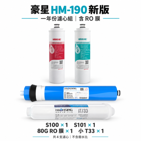 豪星 HM-190／HM-290 新版一年份濾心組｜含 RO 膜・4支