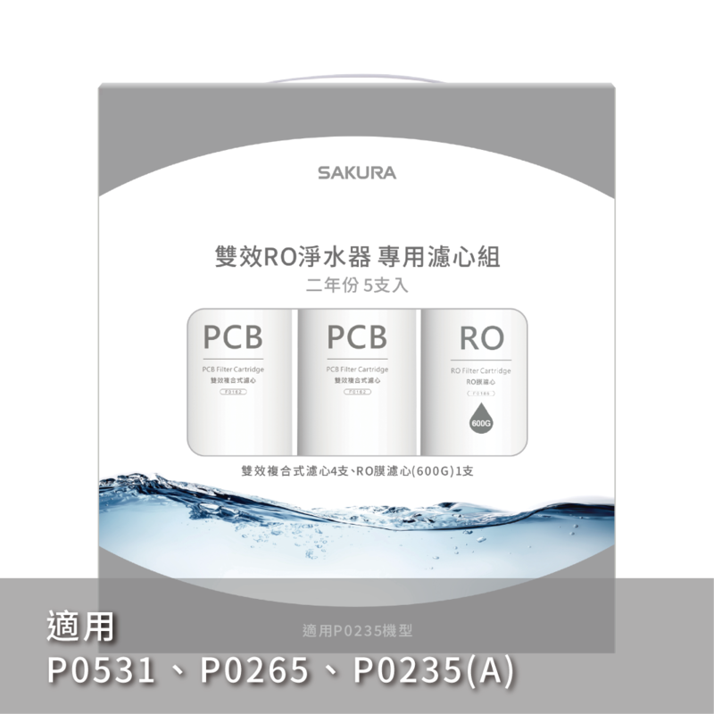 【櫻花 SAKURA】F2196 雙效RO淨水器專用濾心5支入(600G二年份)